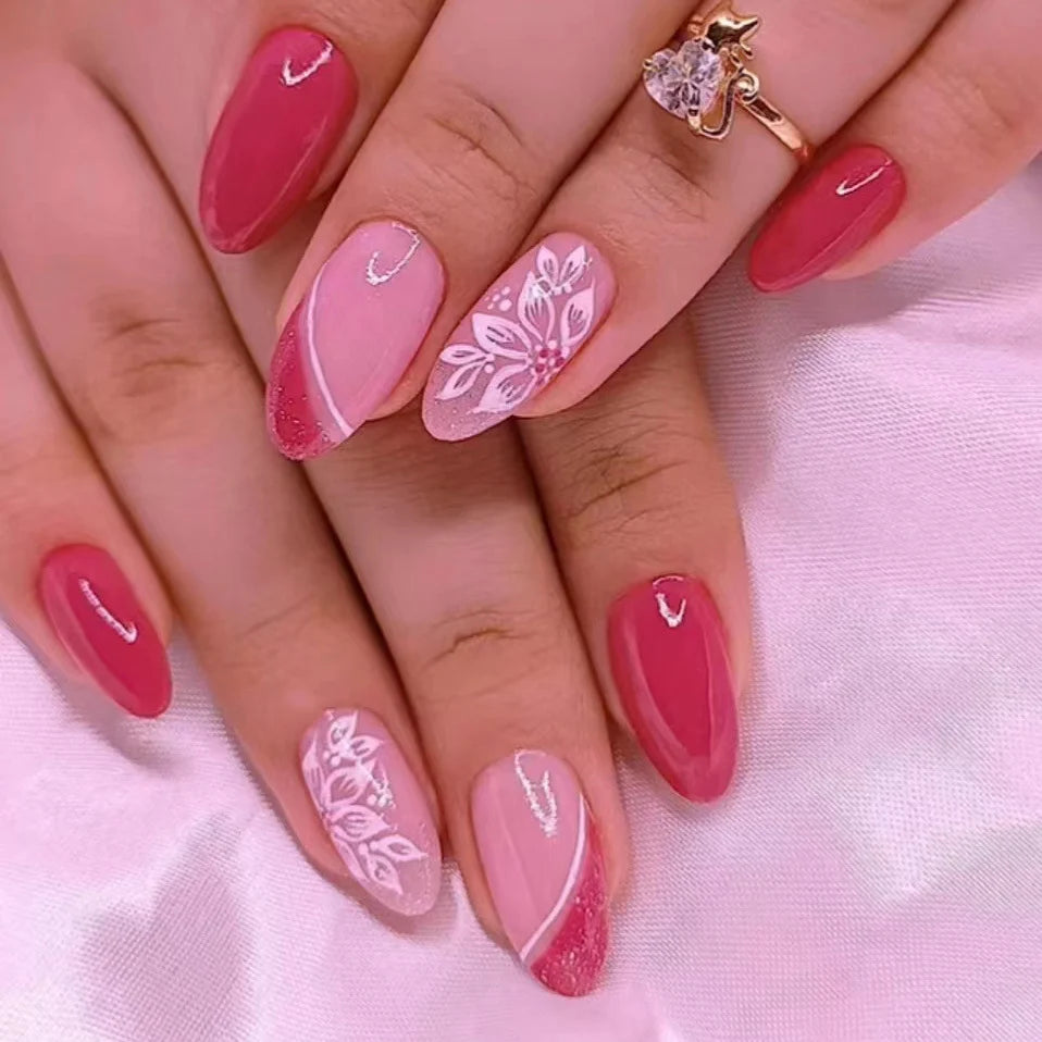 Acrylic Nail Set Floral Design Long-Lasting