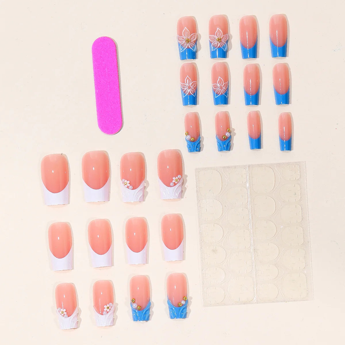 Acrylic Nail Set Floral Design Long Lasting Multiple Lengths