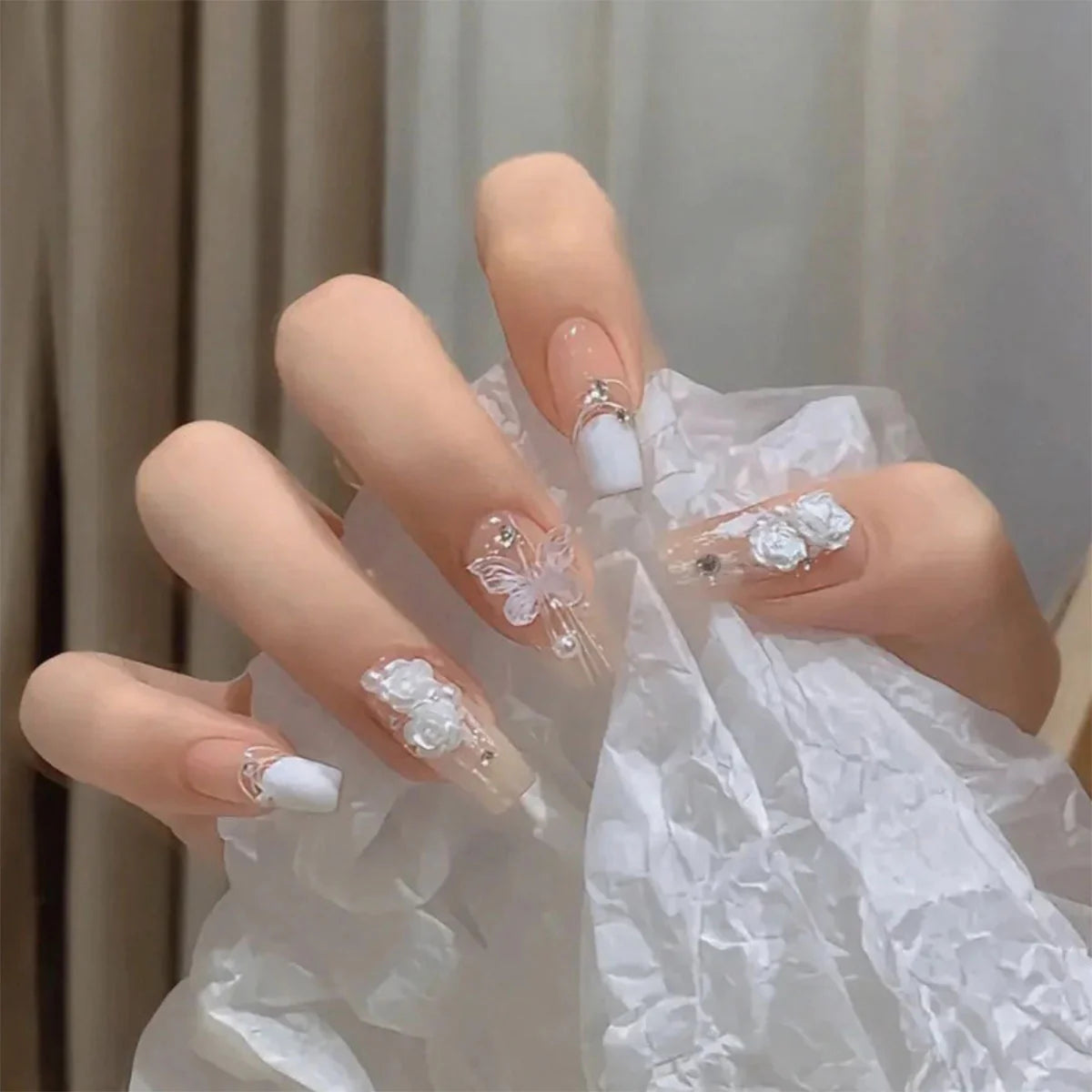Acrylic Nail Set Floral Design Multiple Sizes