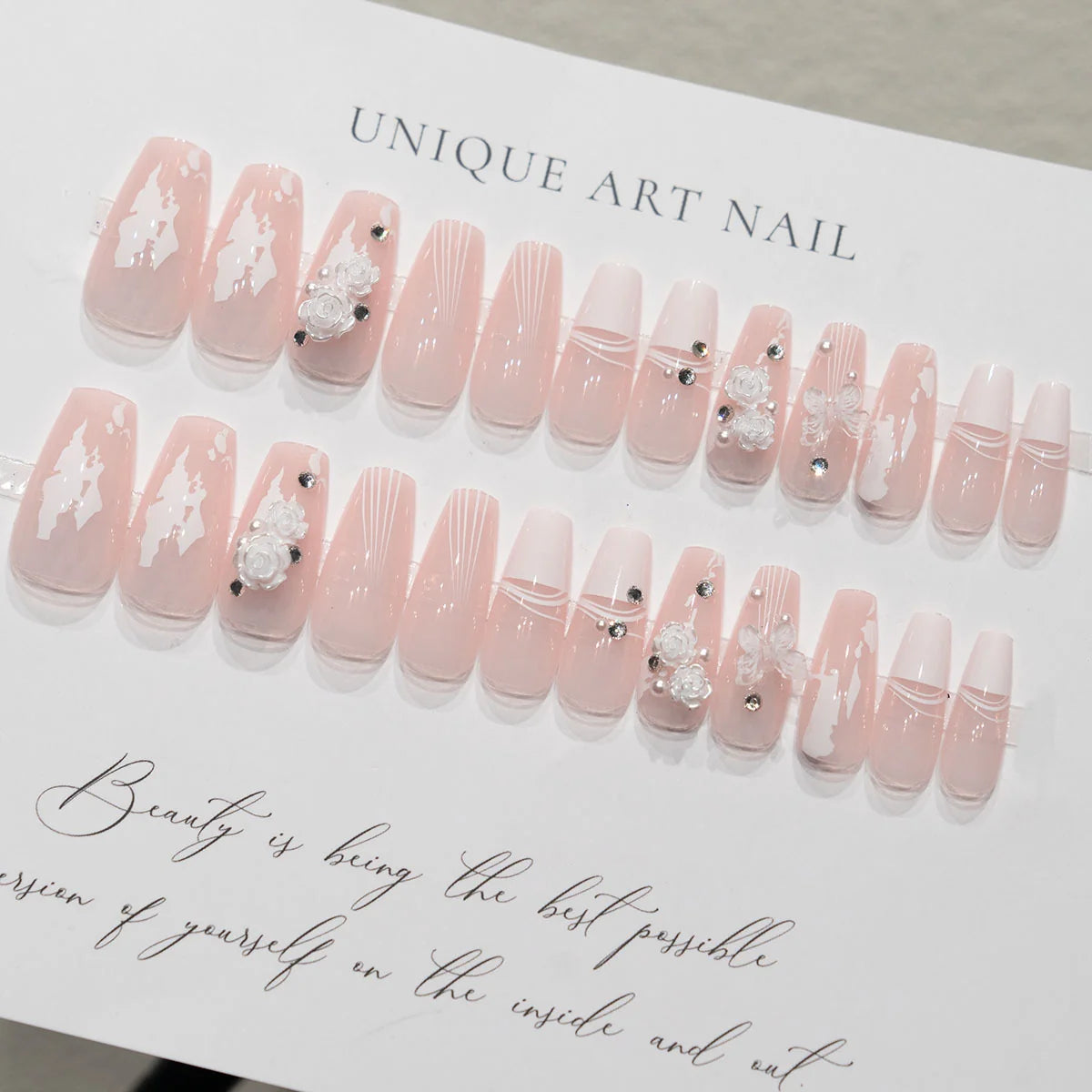 Acrylic Nail Set Floral Design Multiple Sizes
