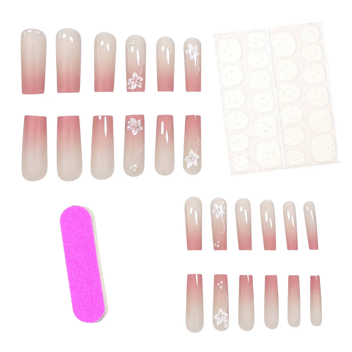 Acrylic Nail Set Floral Designs 24-Piece Salon-Quality