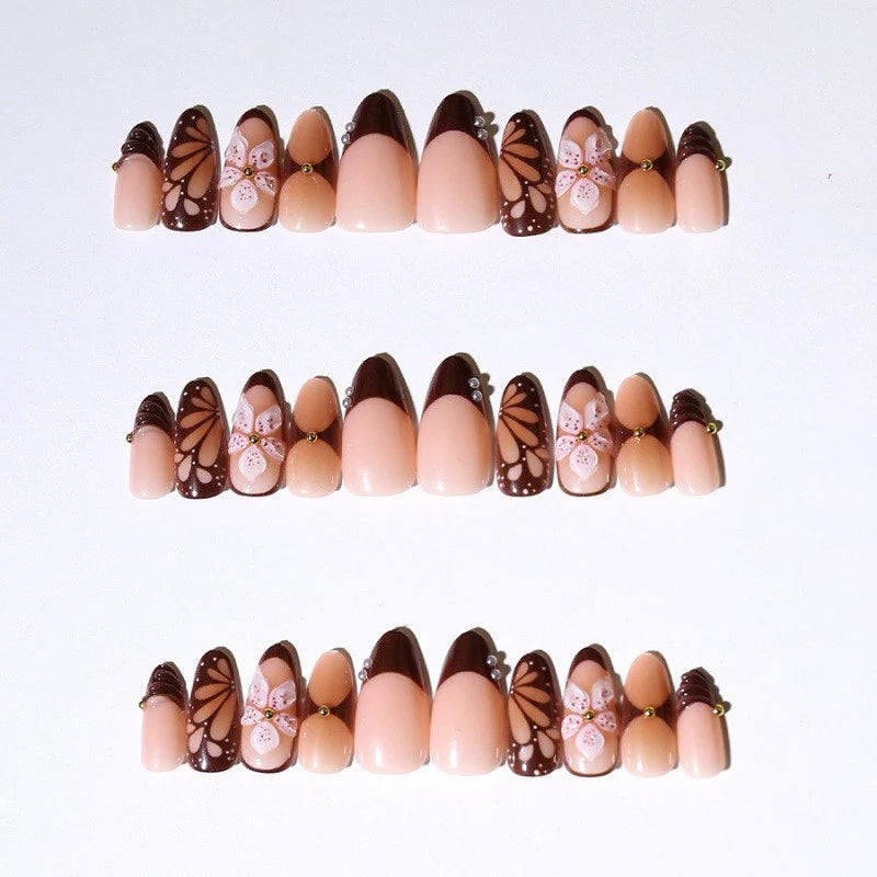 Acrylic Nail Set Floral Designs Chip-Resistant