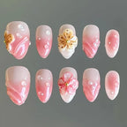 Acrylic Nail Set Floral Designs Includes Glue & Buffer