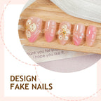 Acrylic Nail Set Floral Designs Includes Glue & Buffer