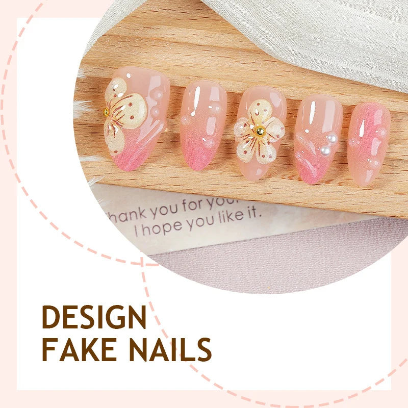 Acrylic Nail Set Floral Designs Includes Glue & Buffer