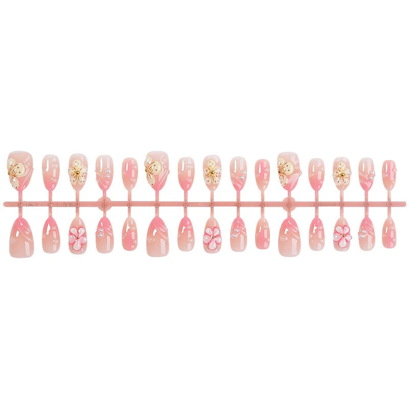 Acrylic Nail Set Floral Designs Includes Glue & Buffer