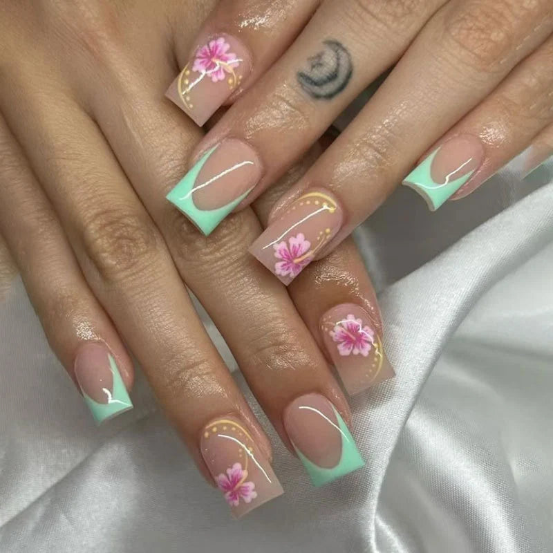 Acrylic Nail Set Floral Durable Easy Glue-On