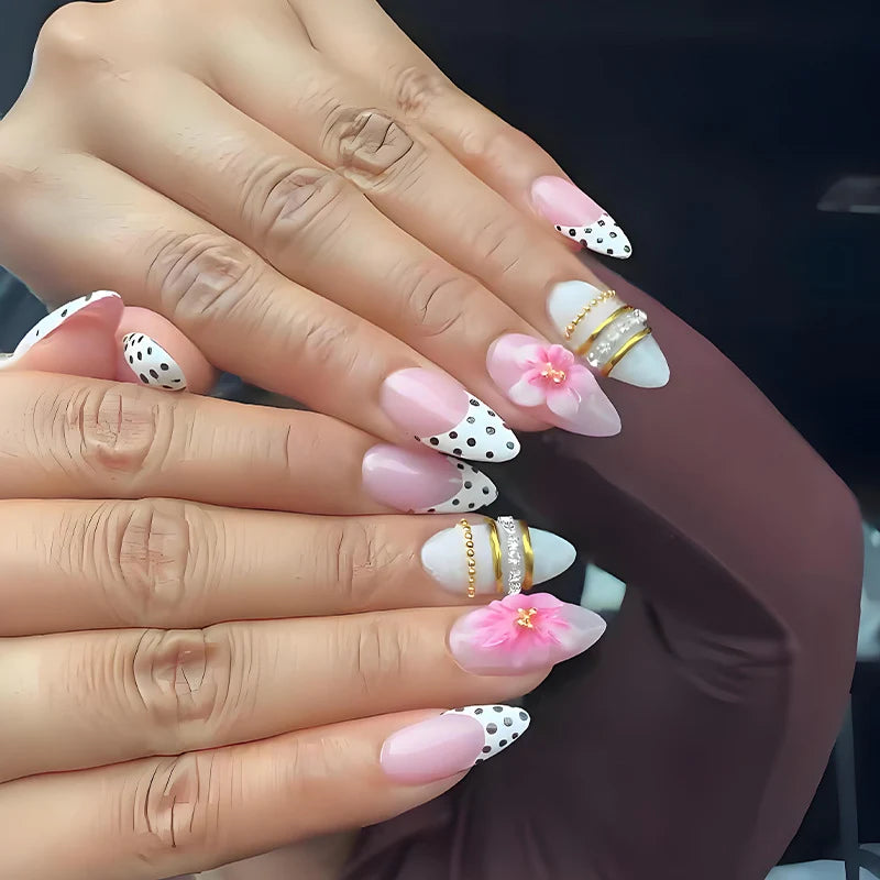 Acrylic Nail Set Floral & Glitter Easy Application