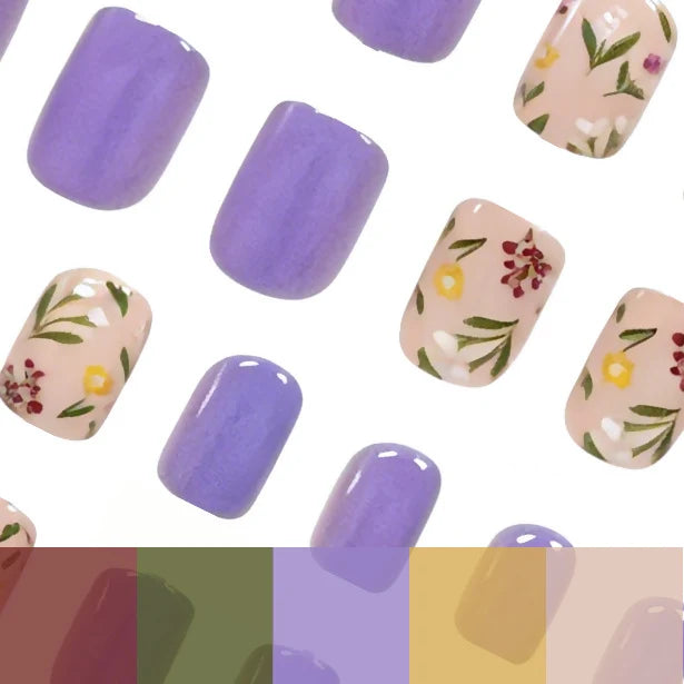Acrylic Nail Set Floral Glossy Finish & Long-Lasting