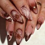 Acrylic Nail Set Floral & Gold Accents Easy Application