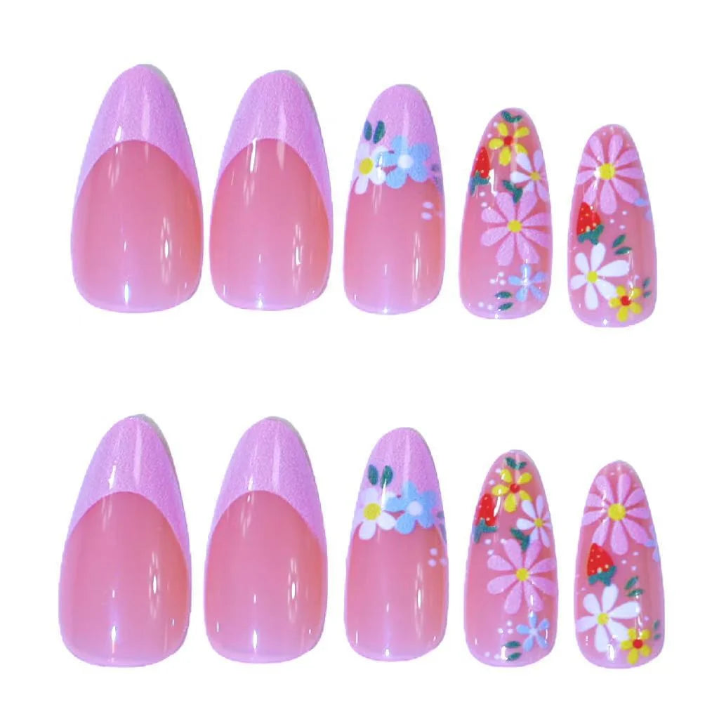 Acrylic Nail Set Floral Light Green Salon-Quality