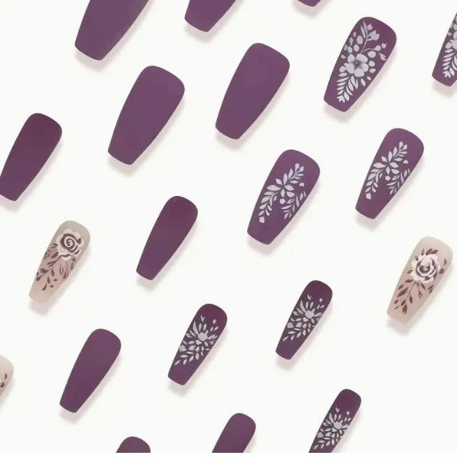 Acrylic Nail Set Floral Matte Easy Application