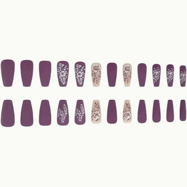 Acrylic Nail Set Floral Matte Easy Application