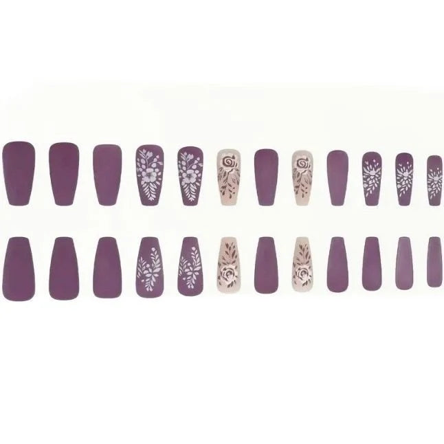 Acrylic Nail Set Floral Matte Easy Application