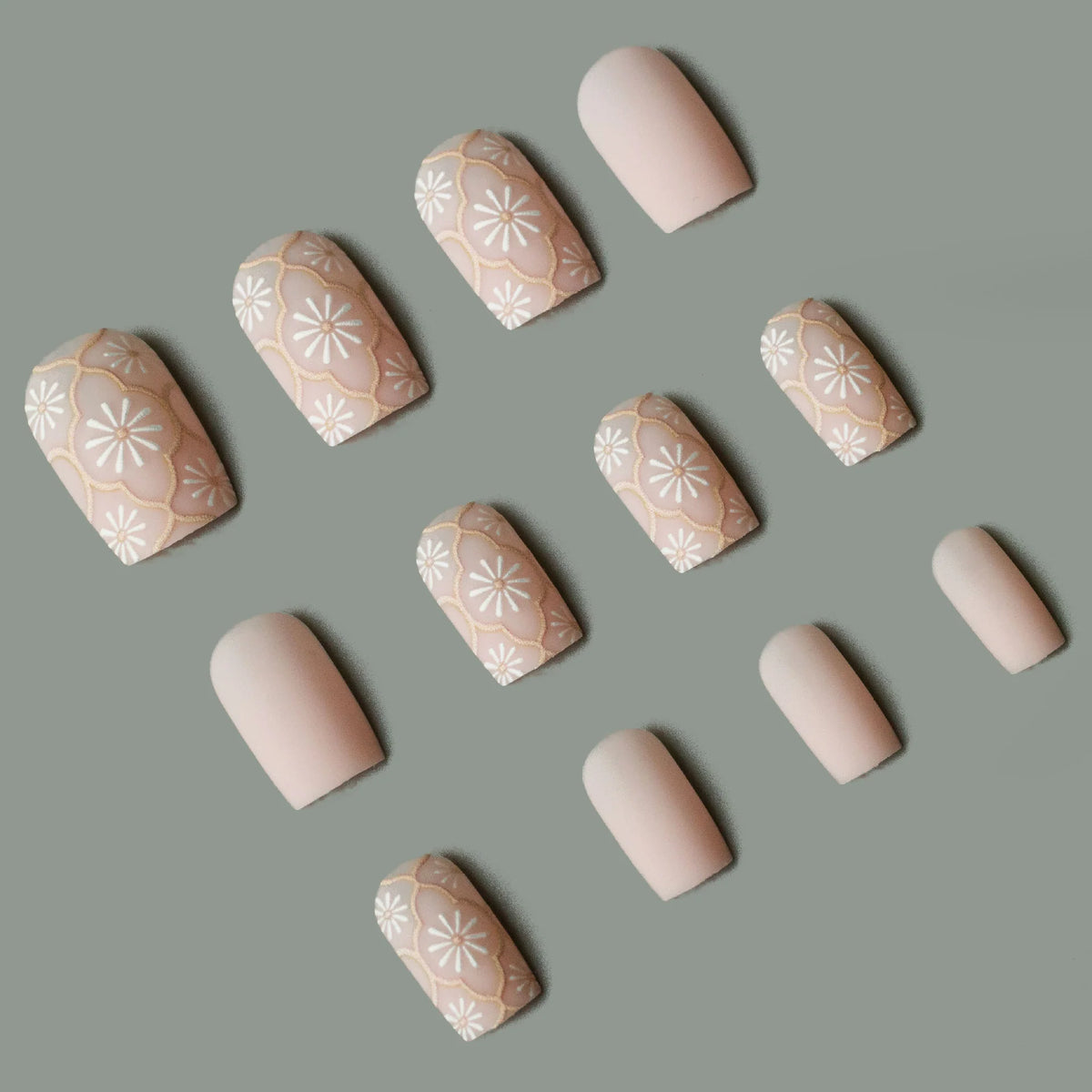 Acrylic Nail Set Floral Press-On Long-Lasting