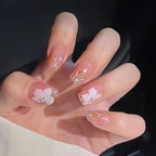Acrylic Nail Set Floral & Rhinestone Long-Lasting