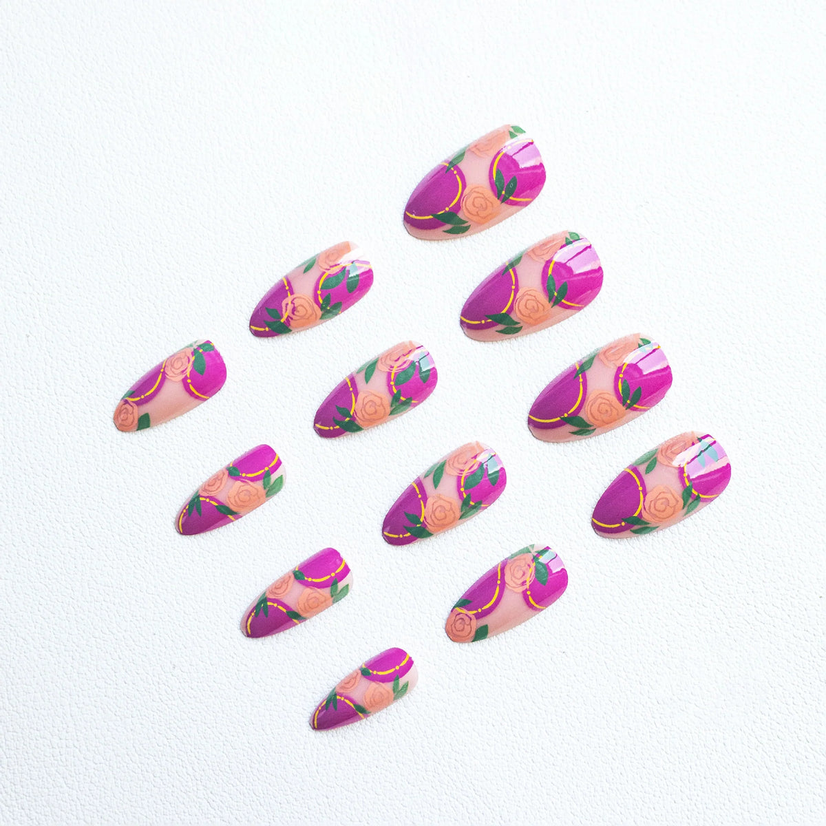 Acrylic Nail Set Floral Rose Easy Application