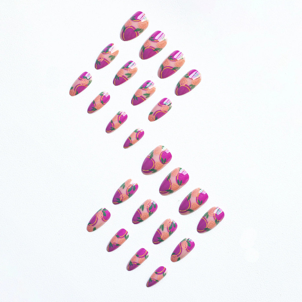 Acrylic Nail Set Floral Rose Easy Application