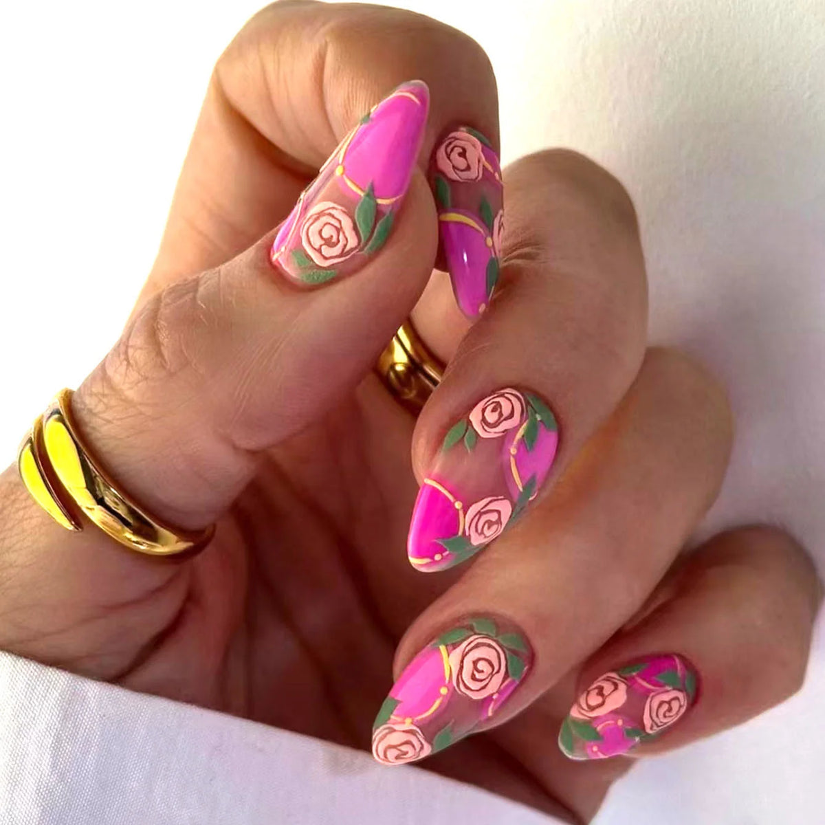 Acrylic Nail Set Floral Rose Easy Application