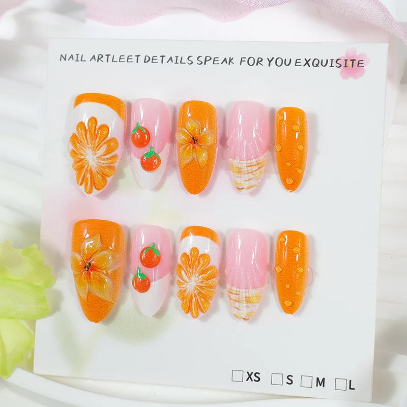 Acrylic Nail Set Fruity Motifs Easy-Apply & Long-Lasting