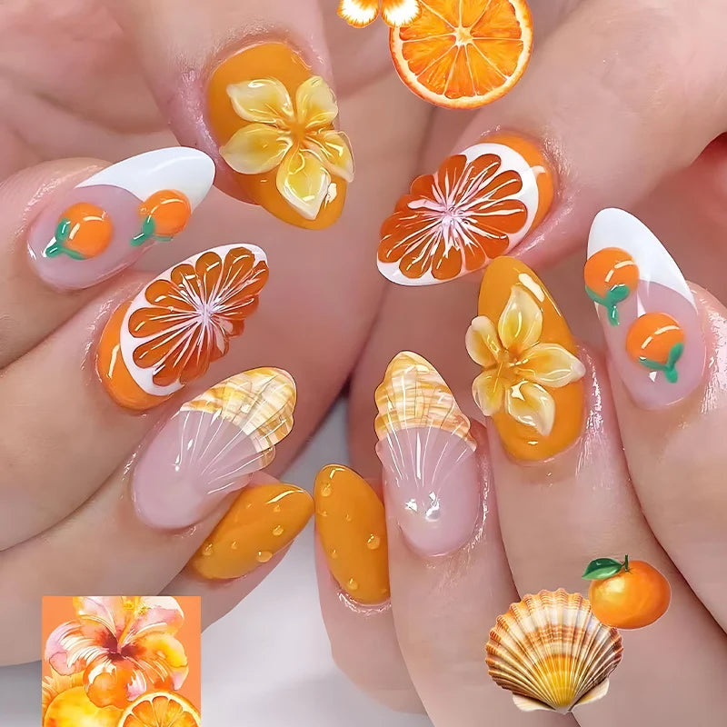 Acrylic Nail Set Fruity Motifs Easy-Apply & Long-Lasting