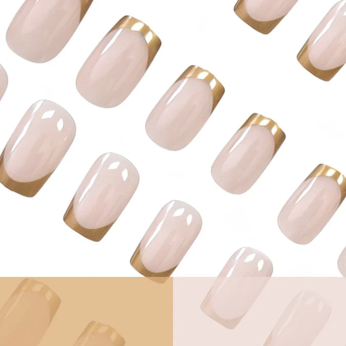 Acrylic Nail Set Gold Trim Multiple Sizes Set of 24