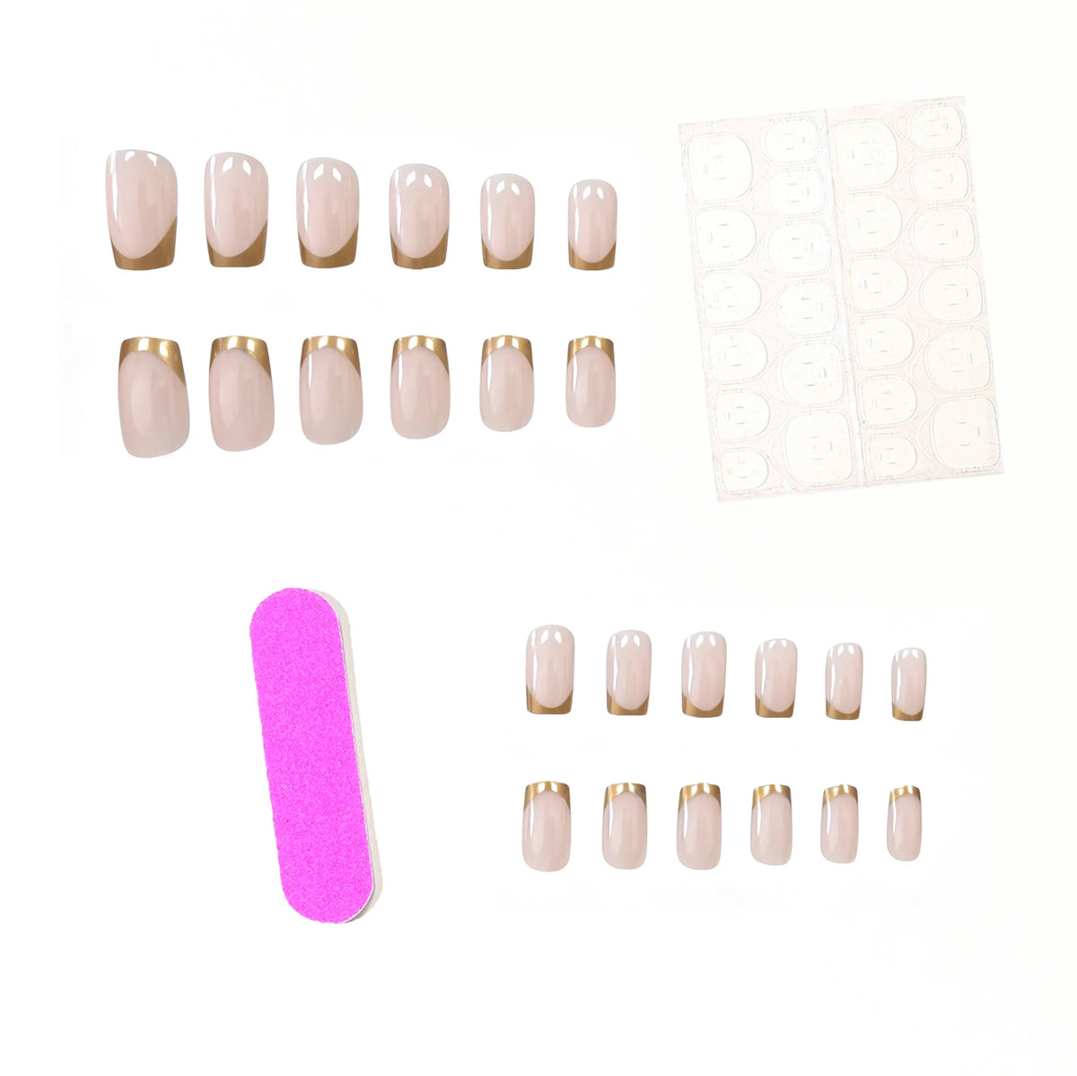 Acrylic Nail Set Gold Trim Multiple Sizes Set of 24