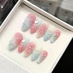 Acrylic Nail Set Gradient Floral Glue & Stickers