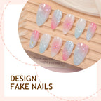 Acrylic Nail Set Gradient Floral Glue & Stickers