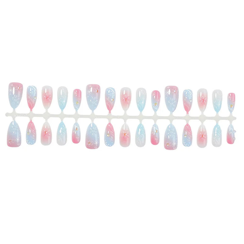 Acrylic Nail Set Gradient Floral Glue & Stickers