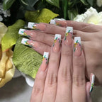 Acrylic Nail Set Hand-Painted Floral Multiple Lengths