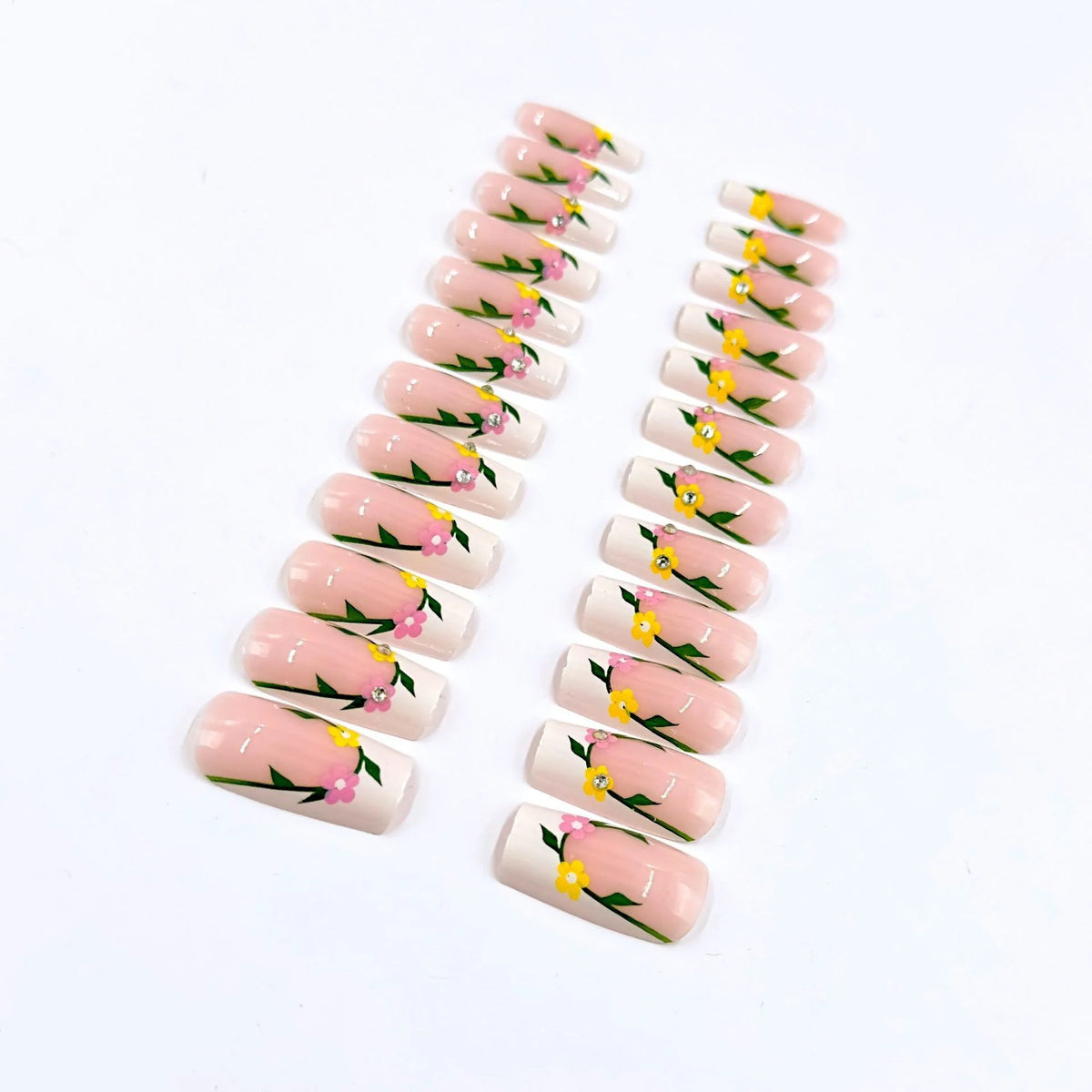 Acrylic Nail Set Hand-Painted Floral Multiple Lengths