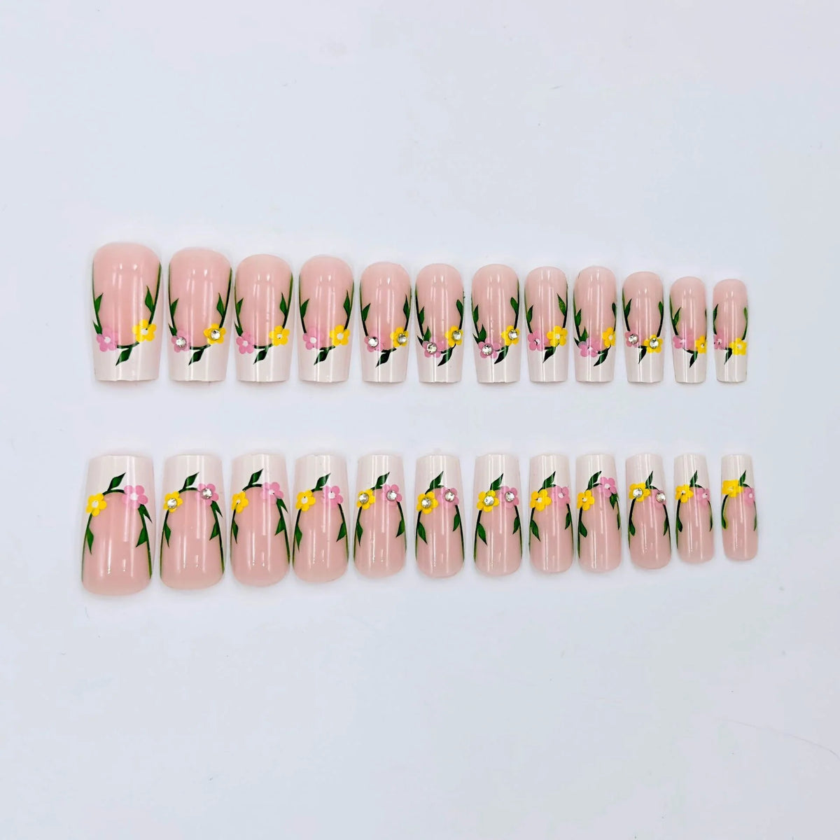 Acrylic Nail Set Hand-Painted Floral Multiple Lengths