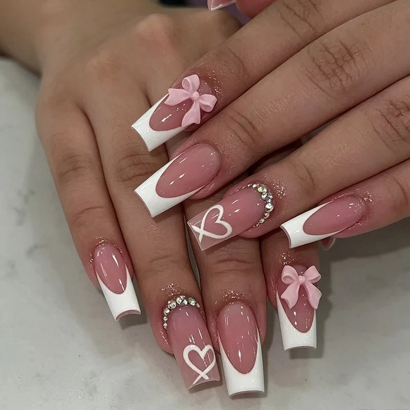 Acrylic Nail Set Heart & Bow Comfort Fit