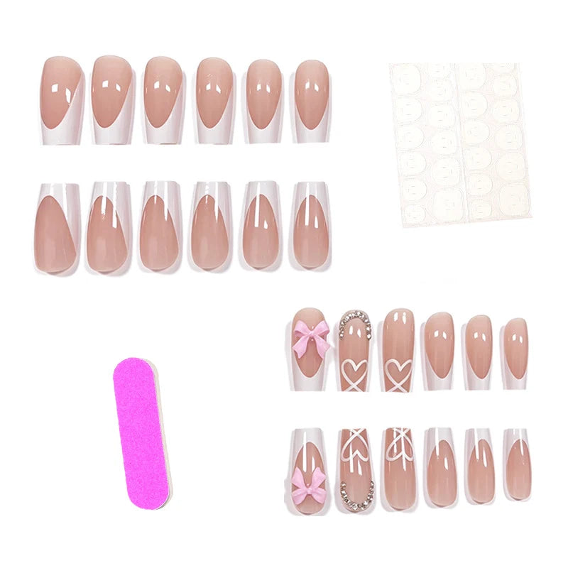 Acrylic Nail Set Heart & Bow Comfort Fit