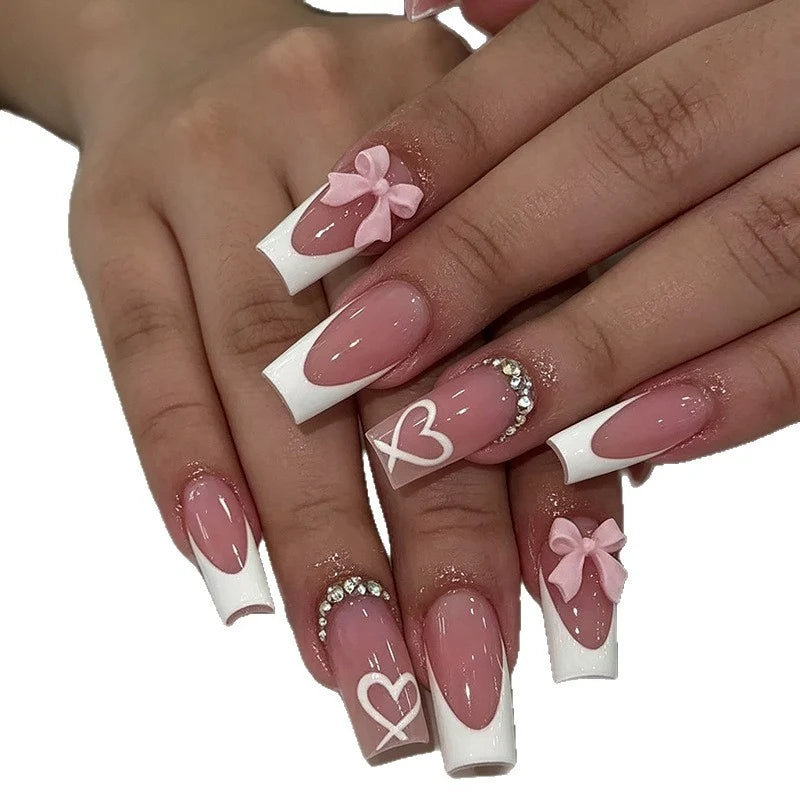 Acrylic Nail Set Heart & Bow Comfort Fit