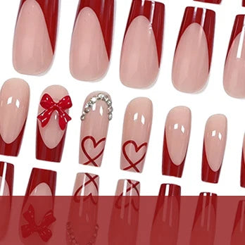 Acrylic Nail Set Heart & Bow Designs 24 Piece