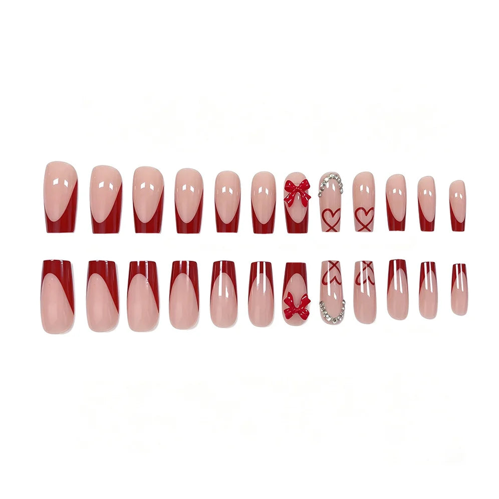 Acrylic Nail Set Heart & Bow Designs 24 Piece