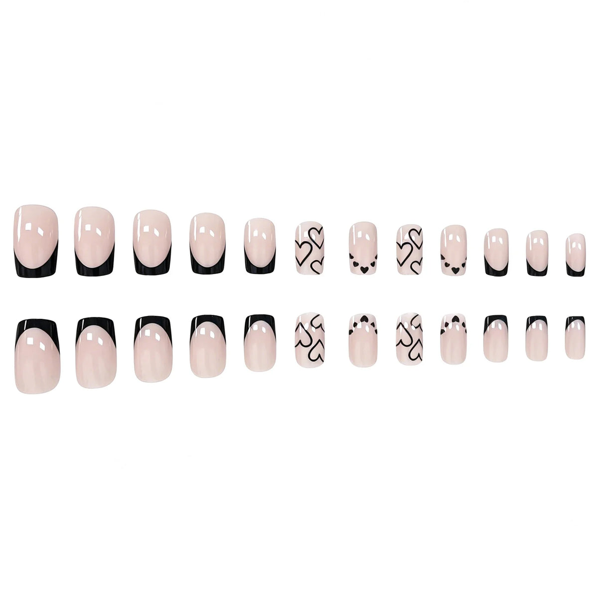 Acrylic Nail Set Heart & Ombre 24 Pieces