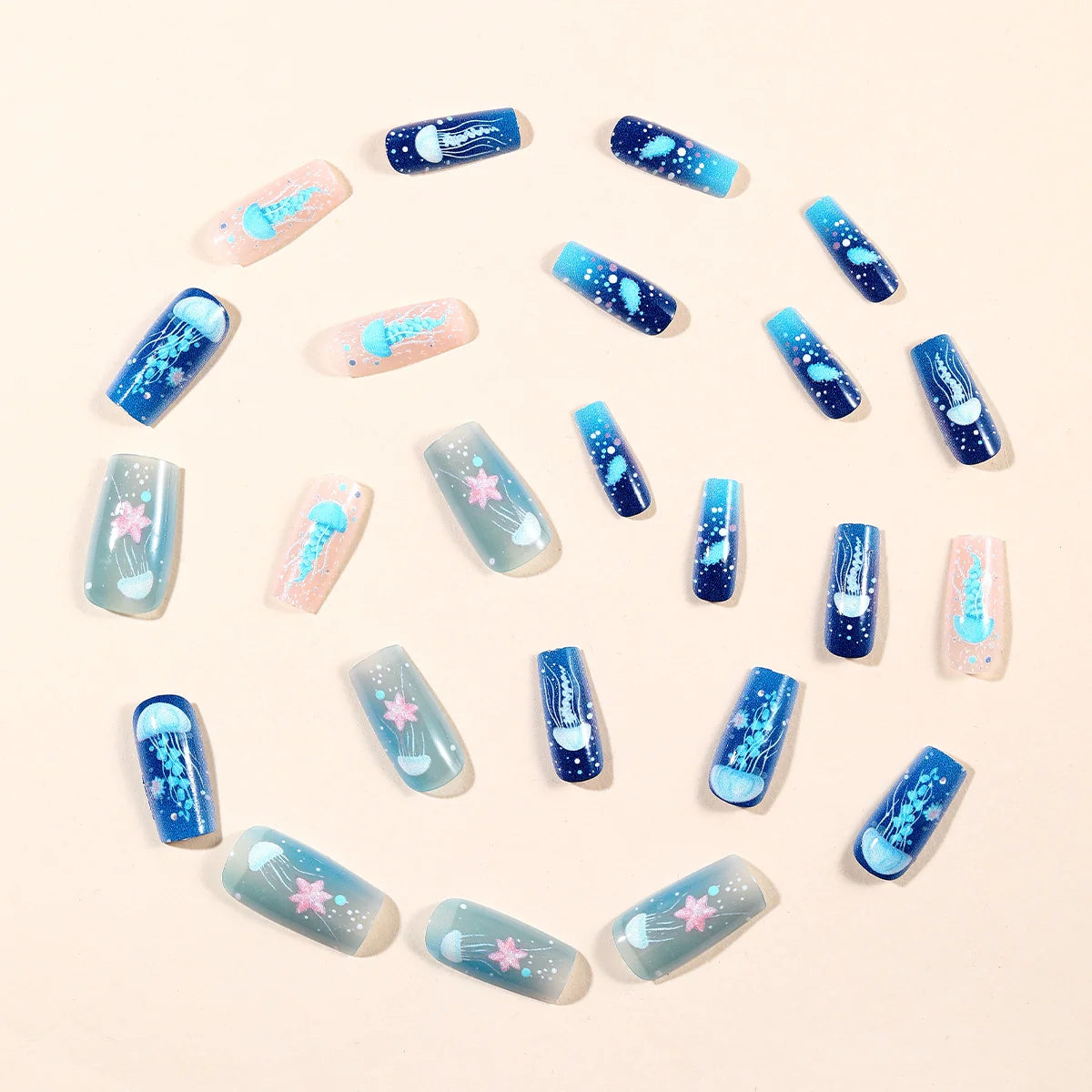 Acrylic Nail Set Jellyfish Design Light Blue Comfort Fit