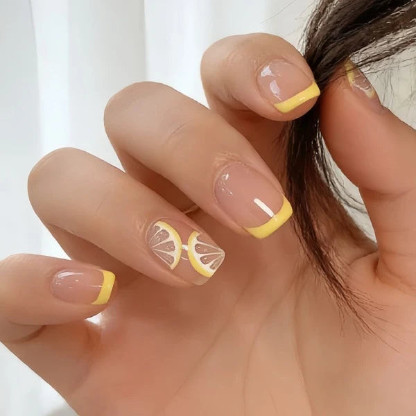 Acrylic Nail Set Lemon Design Lightweight 24-Piece