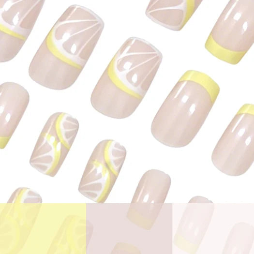 Acrylic Nail Set Lemon Design Lightweight 24-Piece