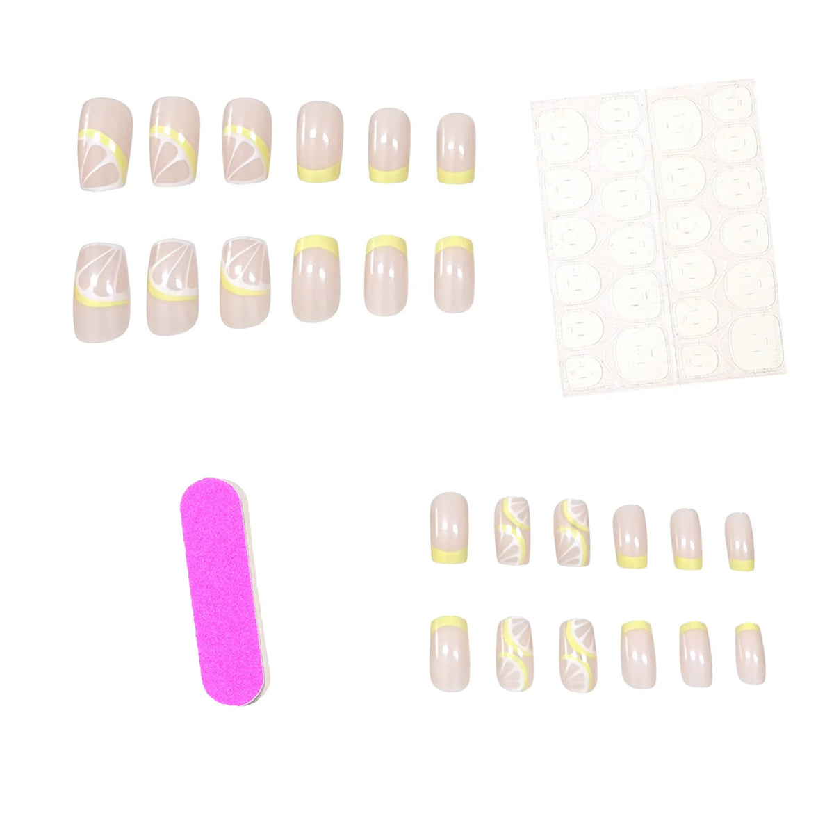Acrylic Nail Set Lemon Design Lightweight 24-Piece