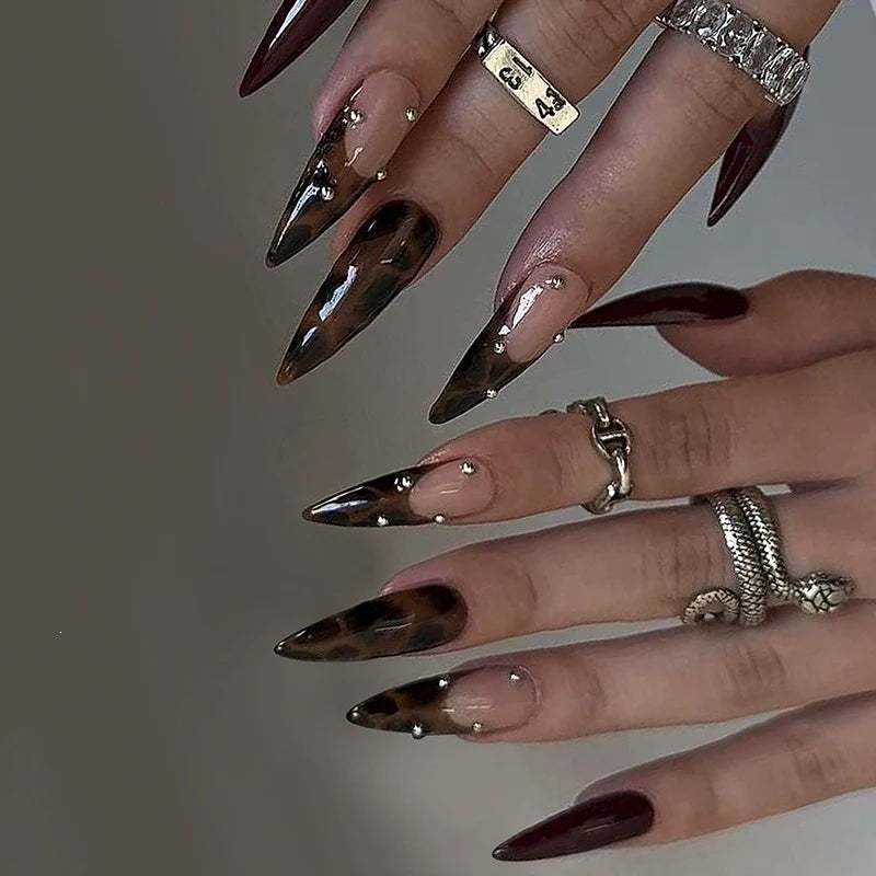 Acrylic Nail Set Leopard Print & Sparkle Accents