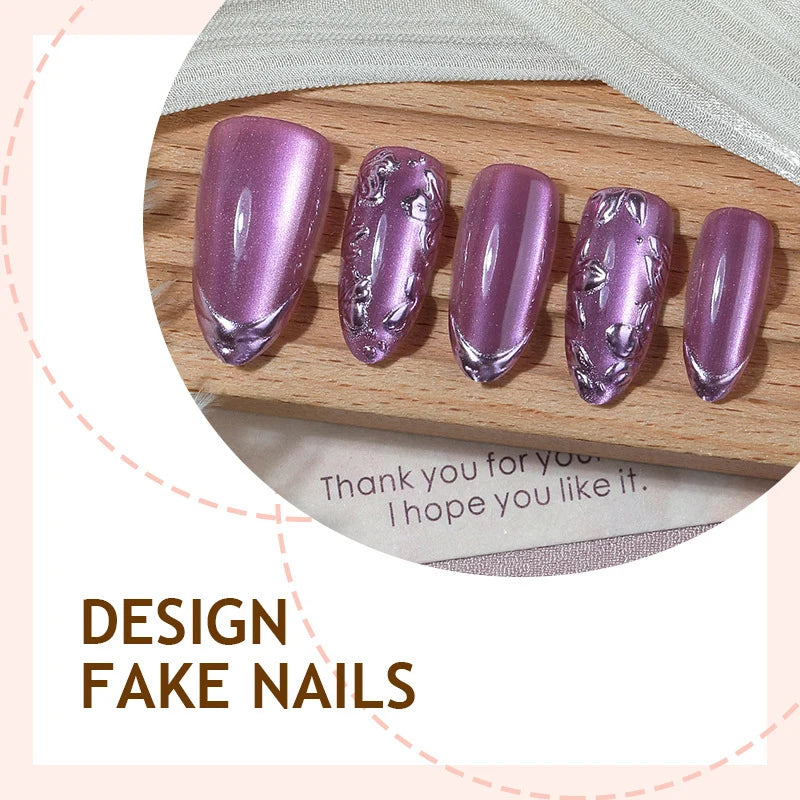 Acrylic Nail Set Metallic Accents 24-Piece Glue & Guide