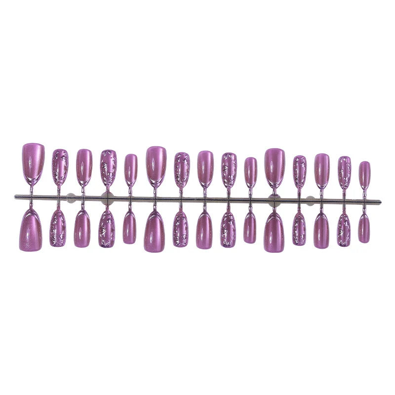 Acrylic Nail Set Metallic Accents 24-Piece Glue & Guide