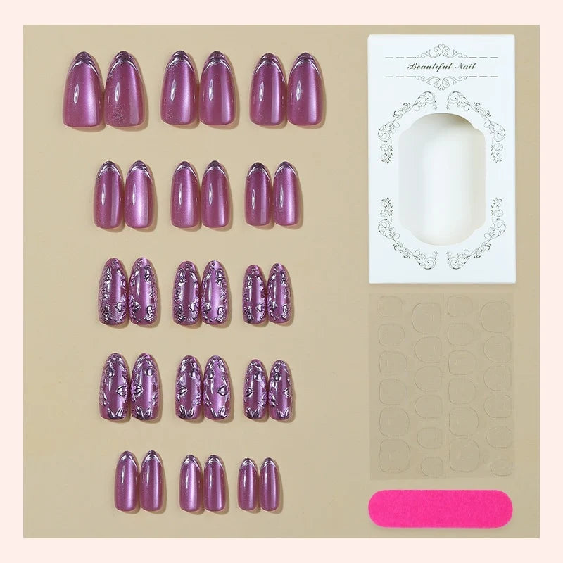 Acrylic Nail Set Metallic Accents 24-Piece Glue & Guide