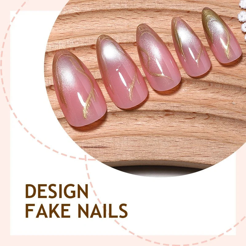 Acrylic Nail Set Metallic Accents Multiple Sizes & Accessories