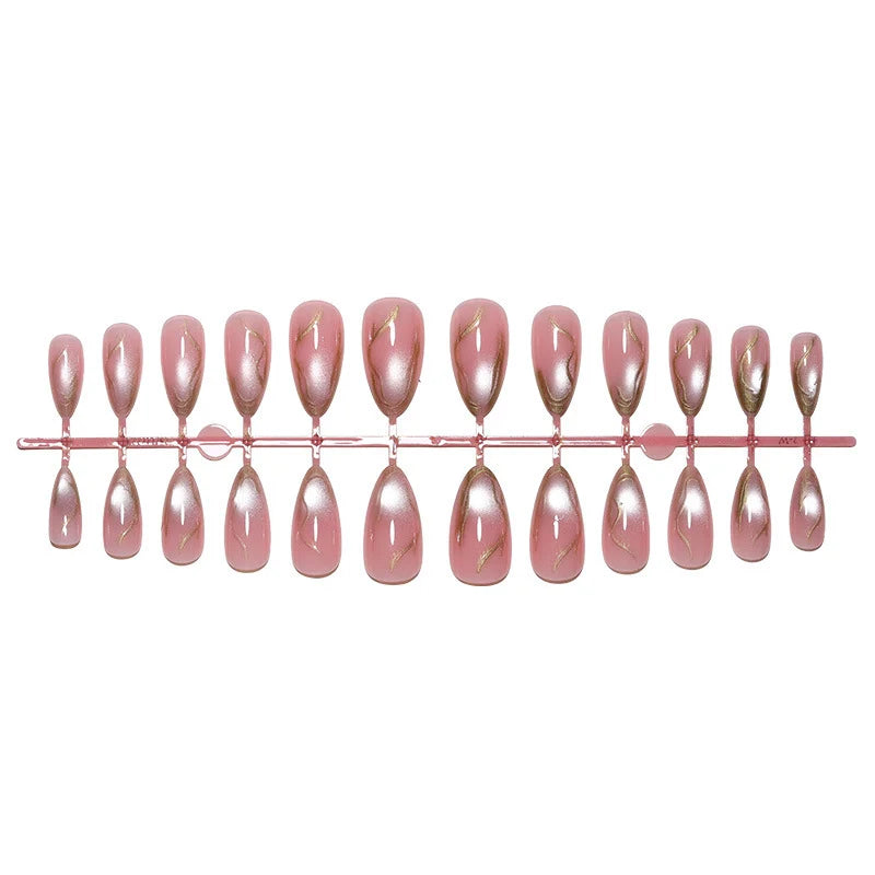 Acrylic Nail Set Metallic Accents Multiple Sizes & Accessories