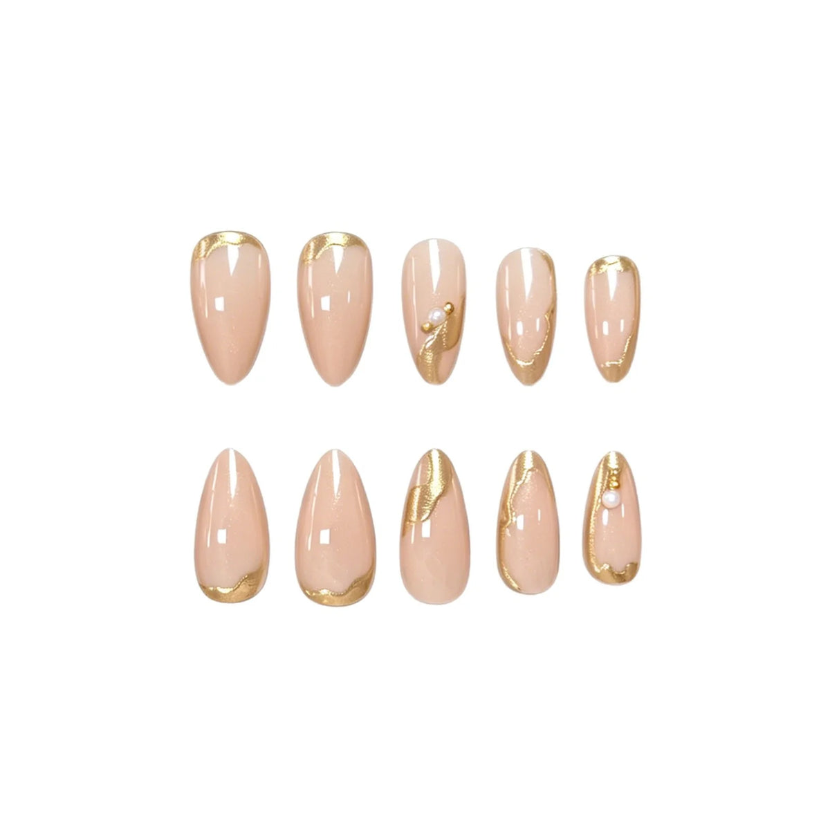 Acrylic Nail Set Nude & Gold Accents 24-Piece